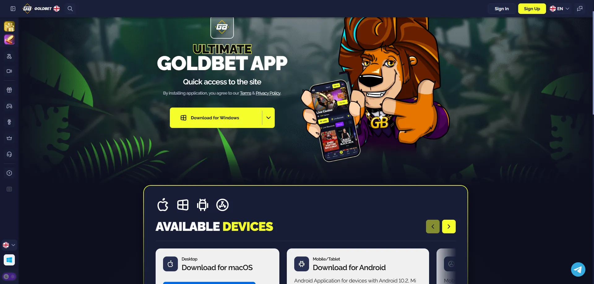 Goldbet Casino mobilā PWA lietotne — spēlē no telefona jebkur